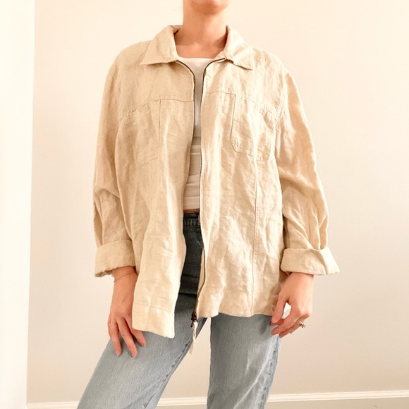 Vintage Style & Co Lightweight Beige Linen Zip Jacket - Picture 5 of 6